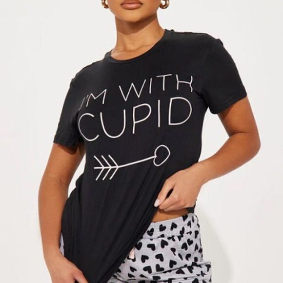 Fashion Nova I'm with Cupid Pajama Shorts Set Black/combo Size Small NWT - Picture 1 of 5